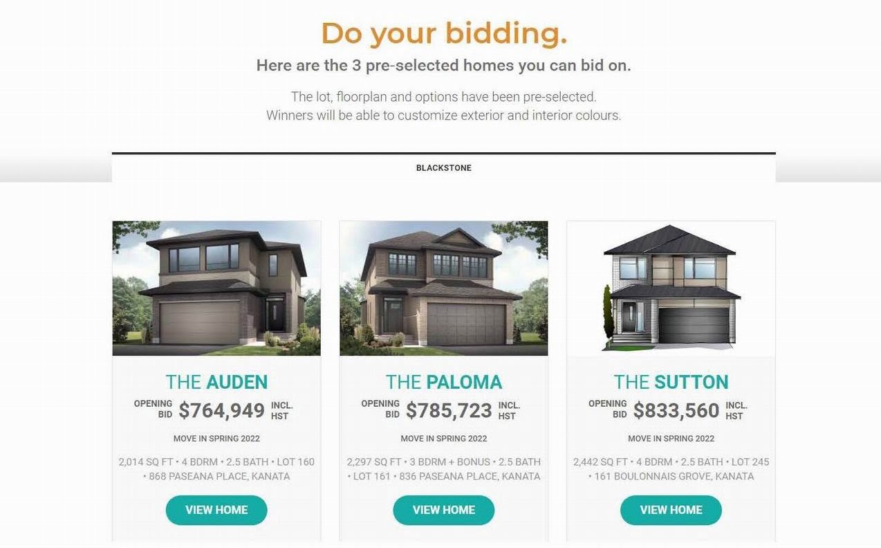 Cardel Homes blackstone online bidding