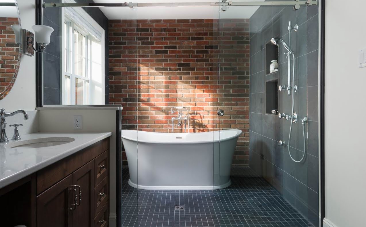 2019 NKBA awards Ottawa bathroom brick feature wall wet zone