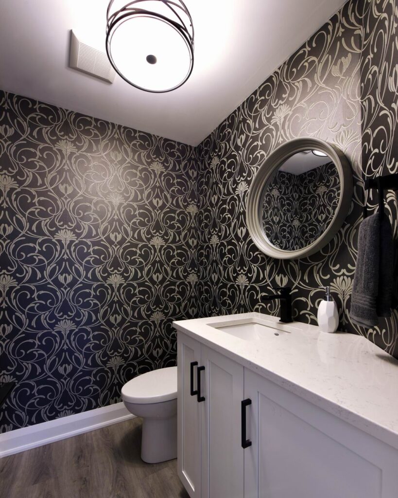 Amsted Design-Build Glebe renovation Reno Tour 2019 powder room wallpaper