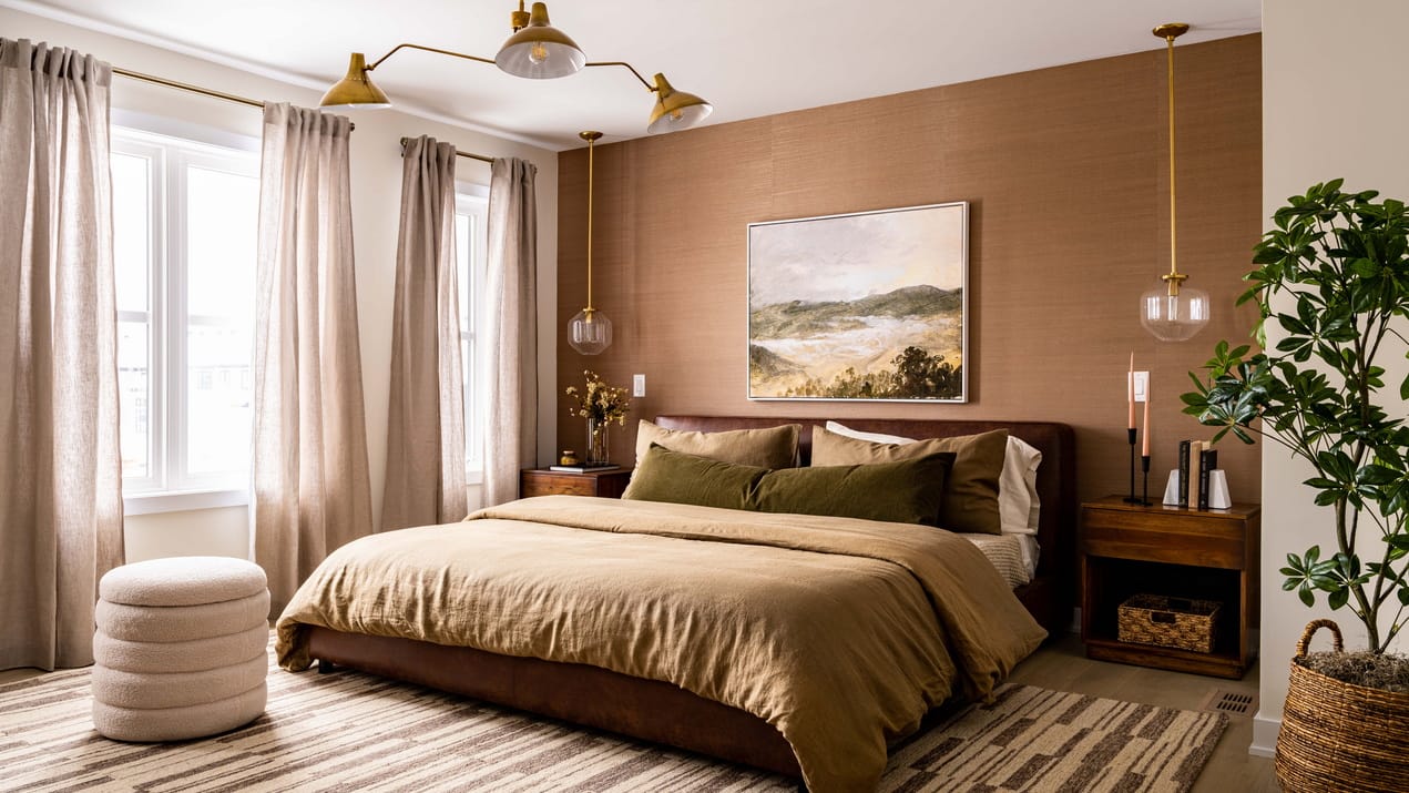 Marshall’s Bay in Arnprior eq homes bedroom earth tones neutrals feature wall