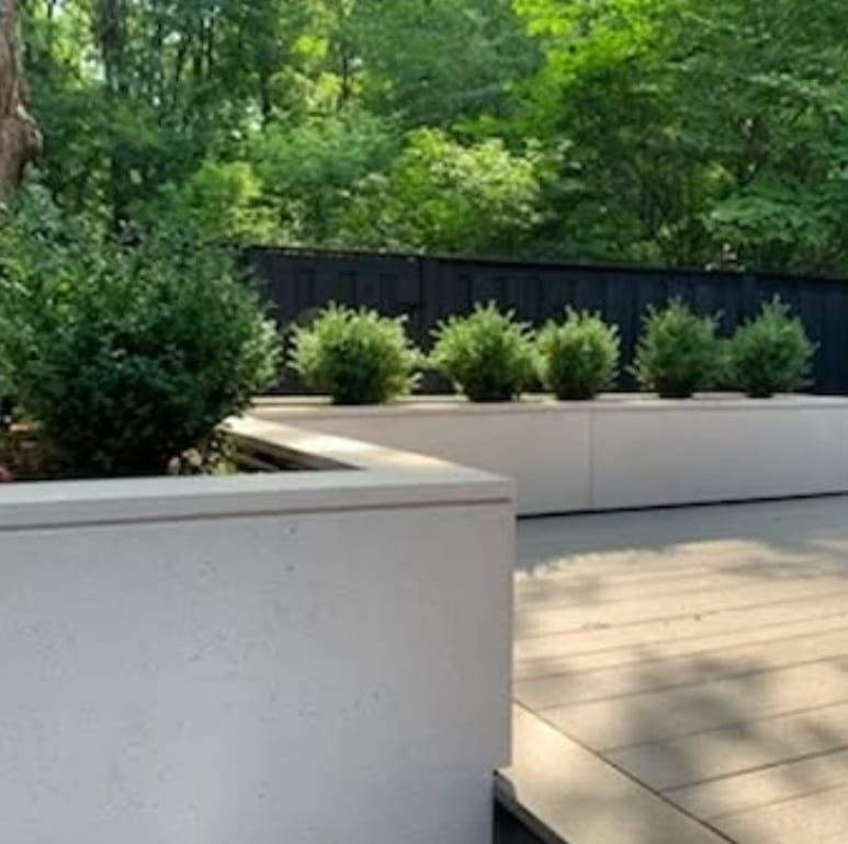 backyard wild ridge landscapes ottawa outdoor spaces concrete planters hardscaping