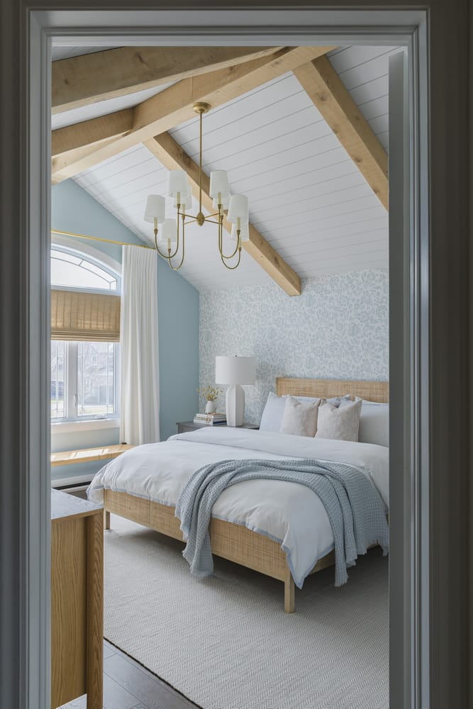 Uncommon Ottawa Twig + Timber bedroom design vaulted ceiling beams coastal