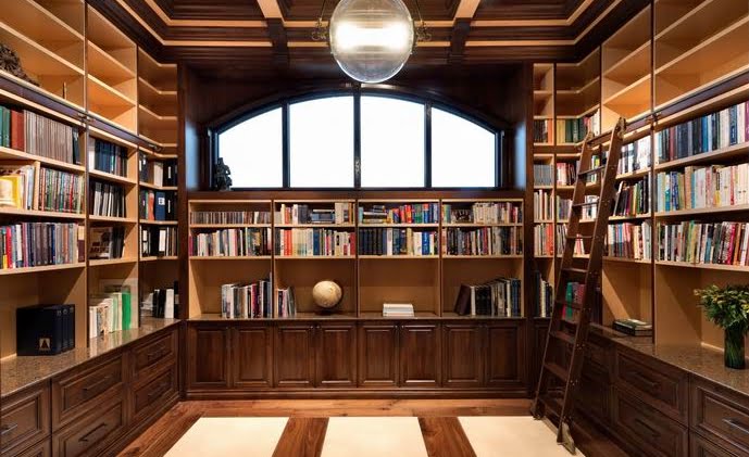library Ottawa homes woodwork panelling built-in shelving