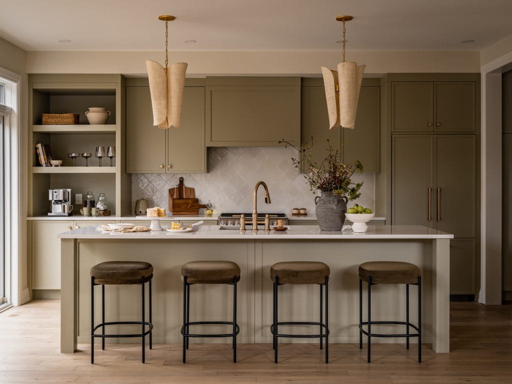fernbank union west Glenview homes kitchen neutrals ottawa sage green pendant lights island