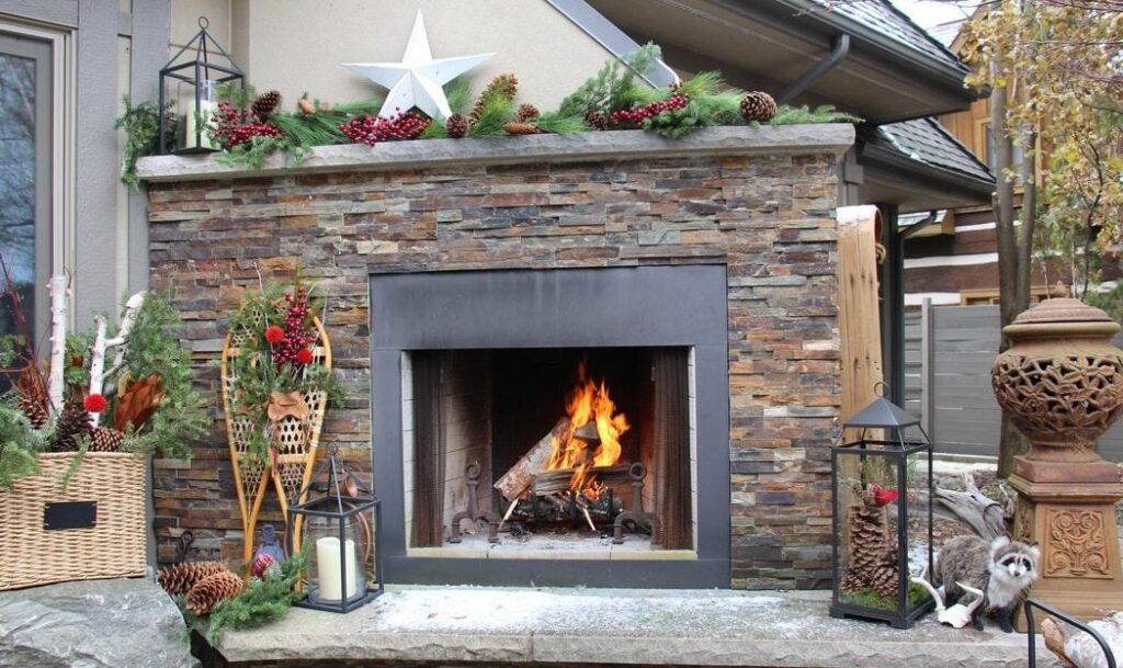 Homes for the Holidays Stoneblossom Floral Gallery Christmas decorating outdoor fireplace