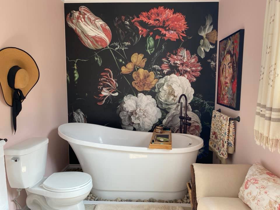 Thinking of renovating Sue Pitchforth Ottawa design bathroom mural standalone tub