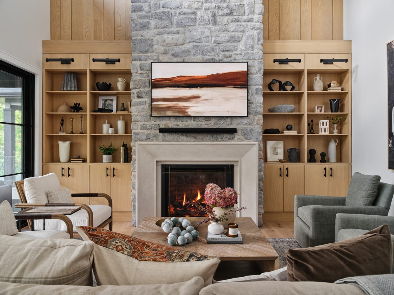Uncommon Ottawa sonya Kinkade design family room built-ins fireplace