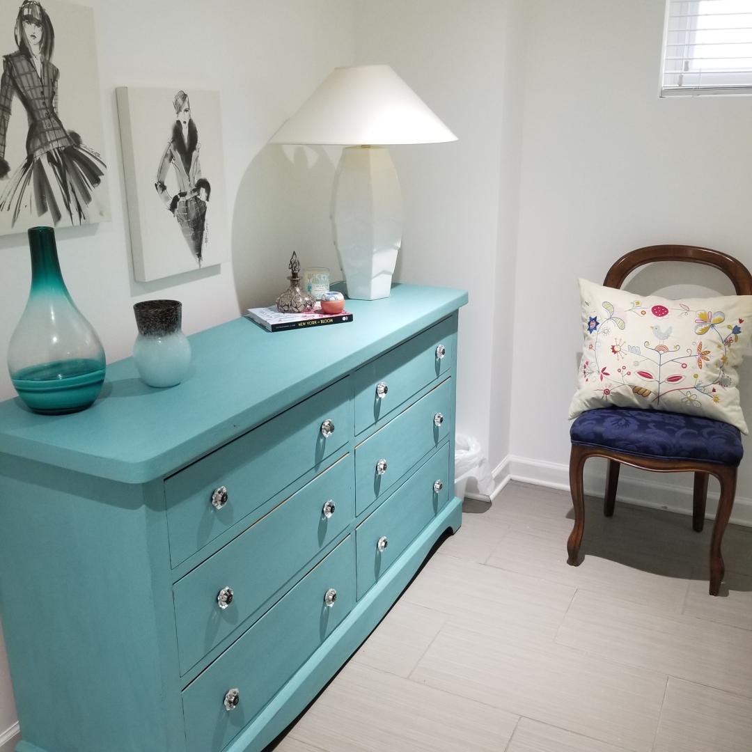 Sue Pitchforth Decor Therapy Plus blue dresser