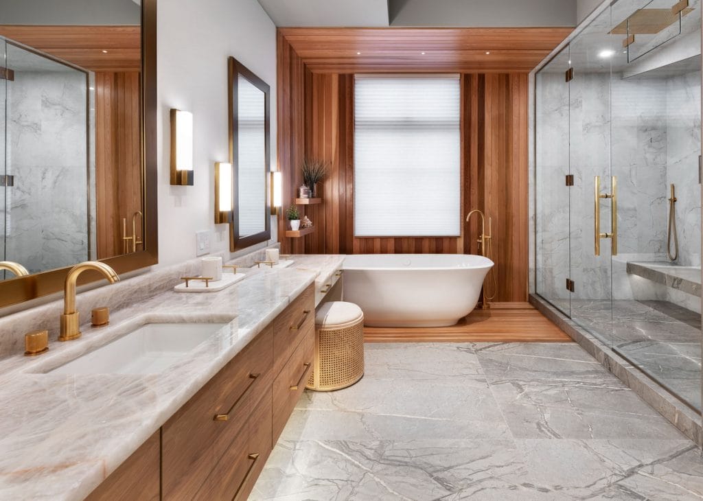 Laurysen at 55 bathroom wood accents standalone tub ottawa