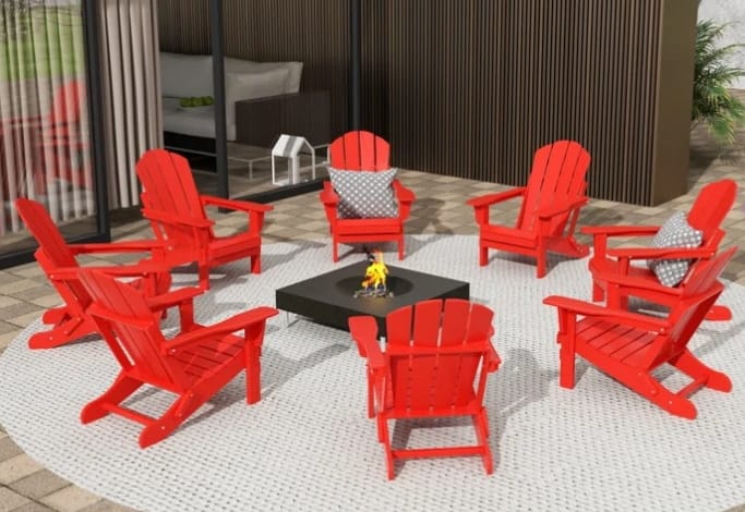 canada day red muskoka chairs adirondack firepit